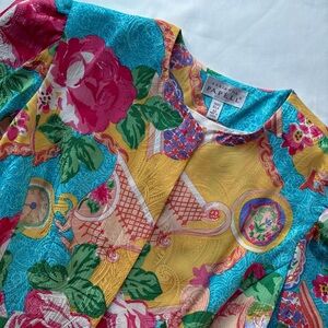 Vintage Adrianna Papell 100% Silk Floral Novelty Blouse Size 10